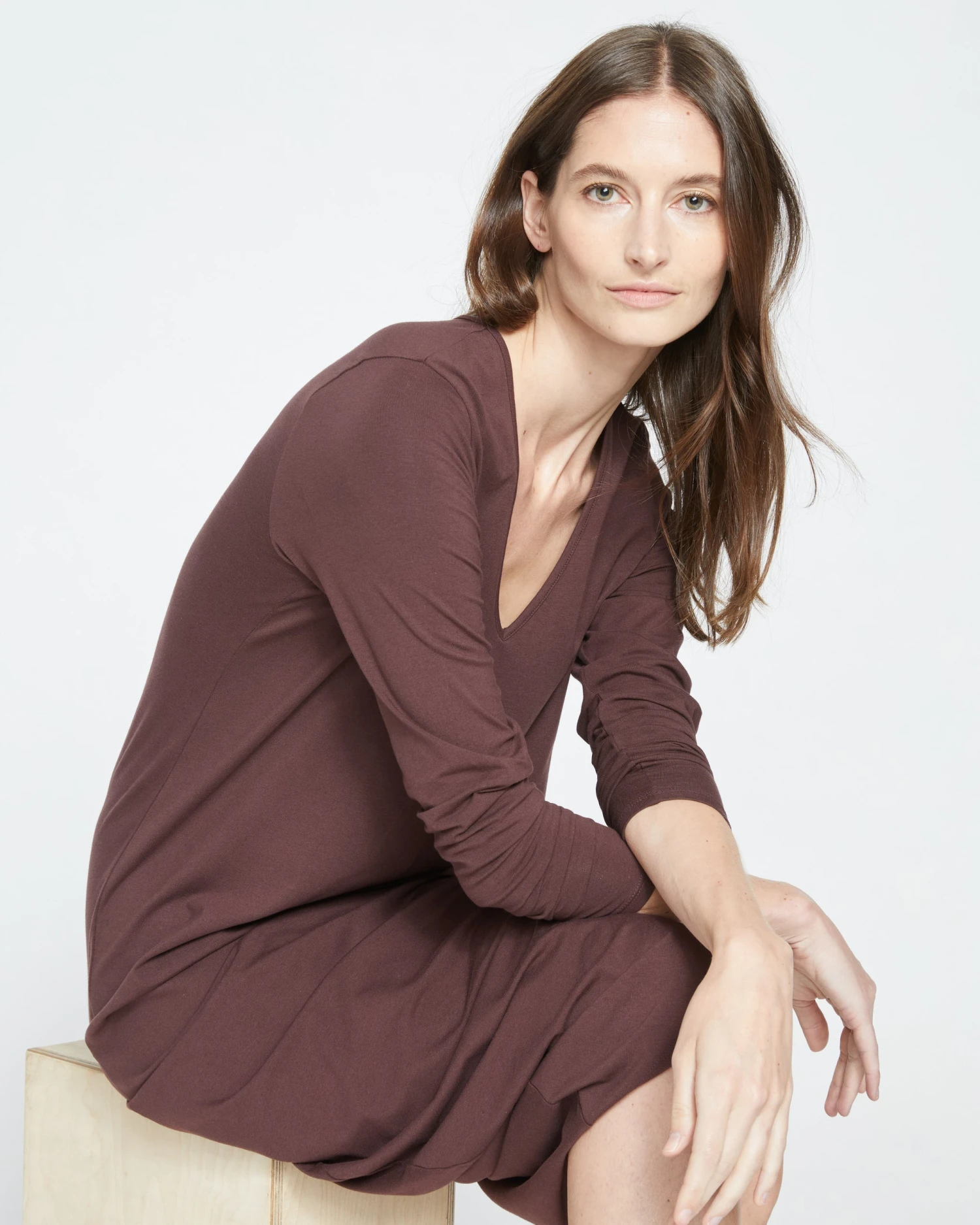 Iconic Long Sleeve V-Neck Geneva Dress - Brulee - Image 2