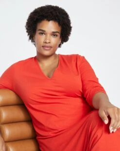 Iconic Long Sleeve V-Neck Geneva Dress - Sanguinello