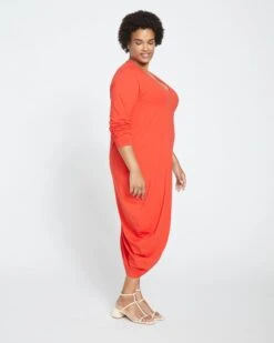 Iconic Long Sleeve V-Neck Geneva Dress - Sanguinello -ChicLuxe Store Long Sleeve Geneva V Neck Dress Aura Orange USDR0373LV 360 003 046 2048x