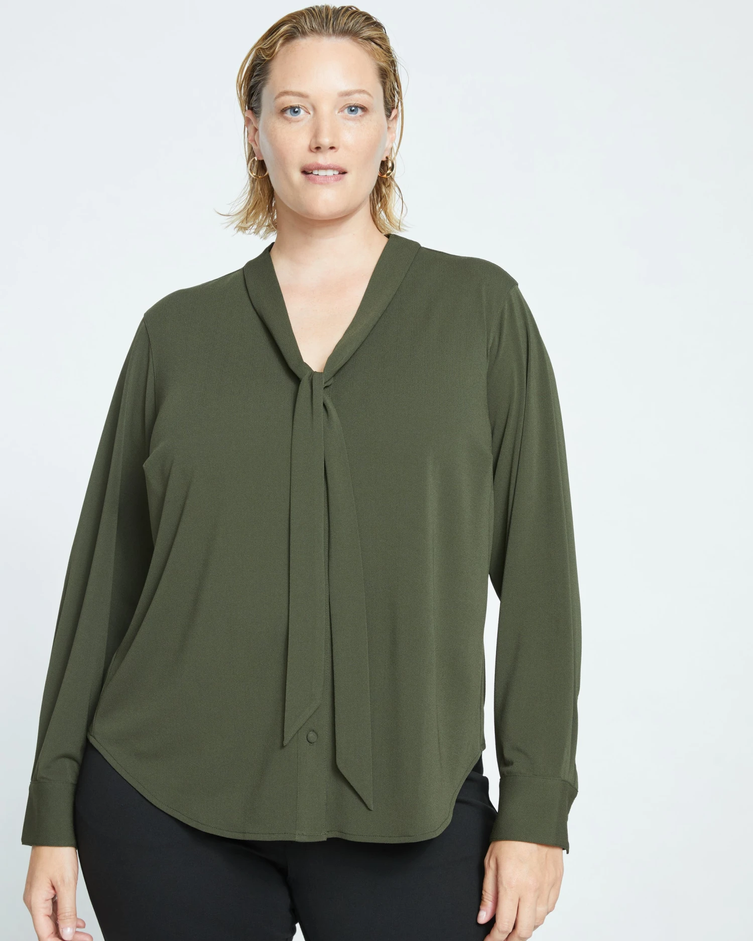 Crepe Jersey Long Sleeve Tess Blouse - Evening Forest 2 Crepe Jersey Long Sleeve Tess Blouse - Evening Forest - Image 2