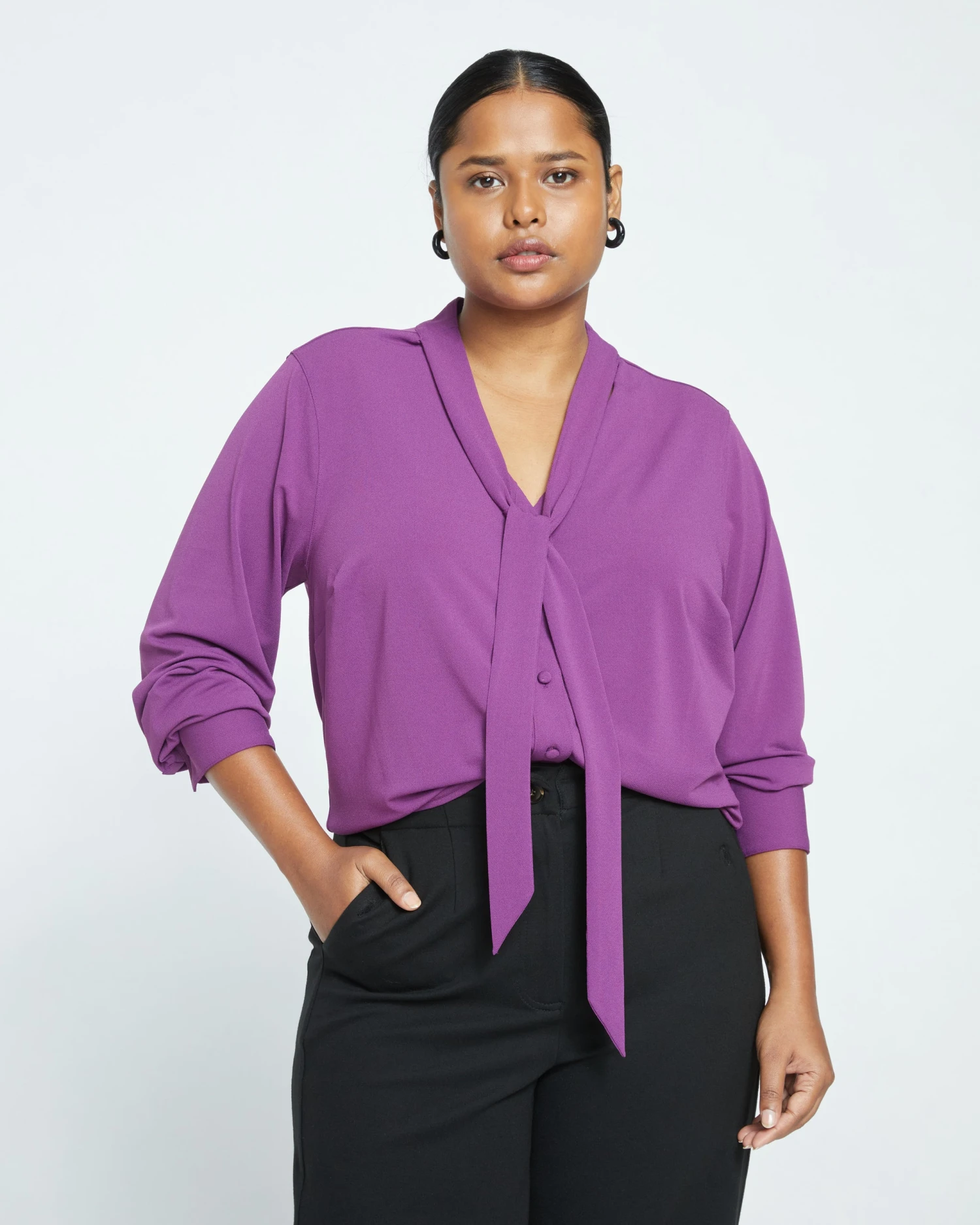 Crepe Jersey Long Sleeve Tess Blouse - Compote 2 Crepe Jersey Long Sleeve Tess Blouse - Compote - Image 2