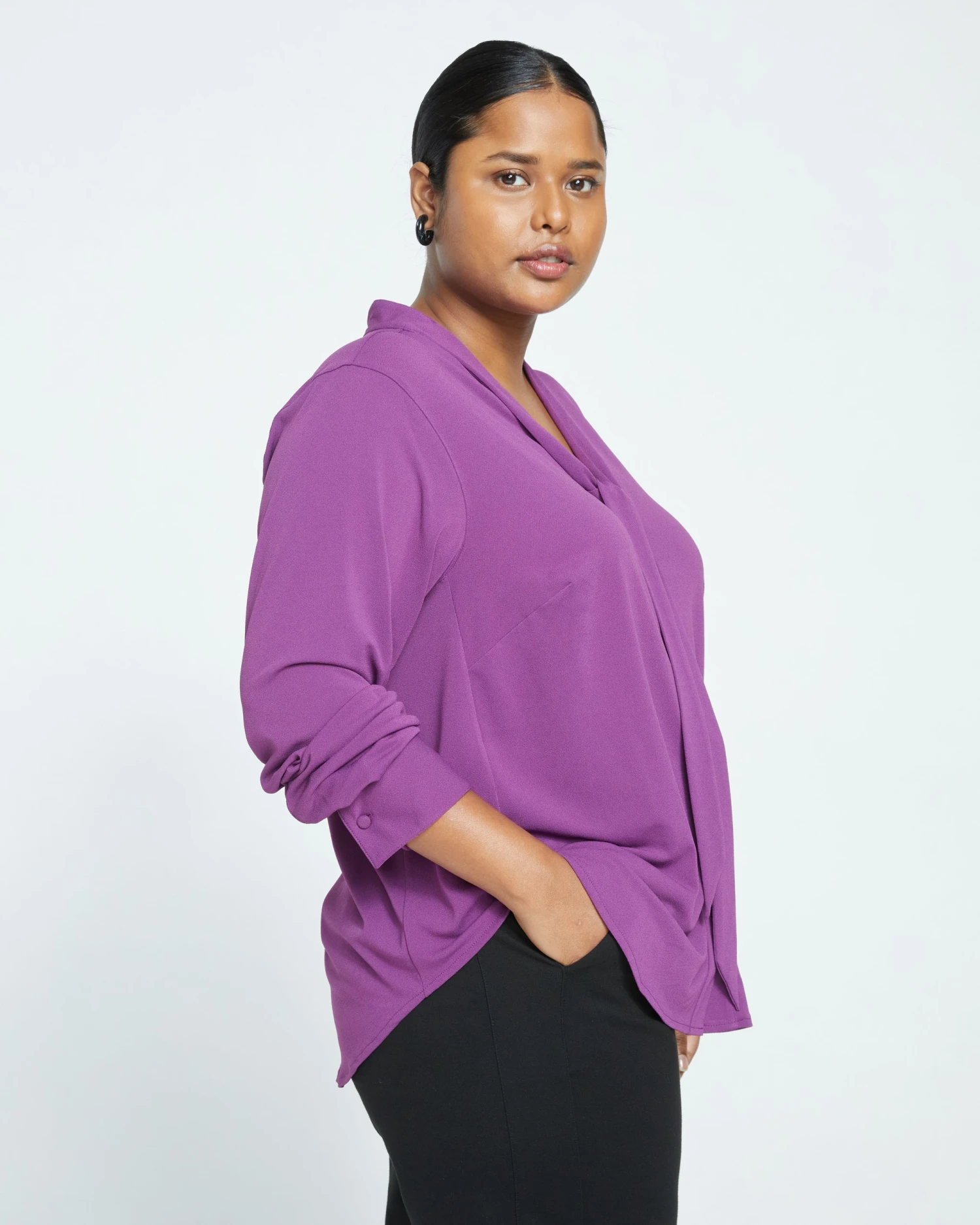 Crepe Jersey Long Sleeve Tess Blouse - Compote 3 Crepe Jersey Long Sleeve Tess Blouse - Compote - Image 3