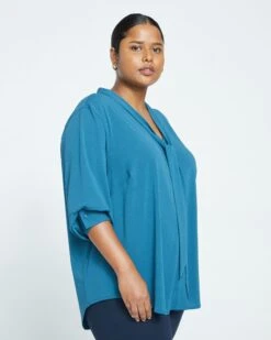 Crepe Jersey Long Sleeve Tess Blouse - Midnight Rain -ChicLuxe Store Long Sleeve Paradiso Blouse Legion Blue USTO1396L 574 003 001 2048x