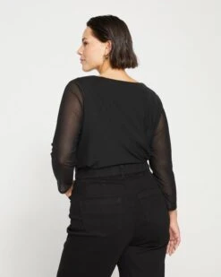 Sparkle Jersey-Lined Fine Mesh Cowl Top - Black -ChicLuxe Store Mesh Cowl Neck Top Black USTO1530 001 004 024 2048x