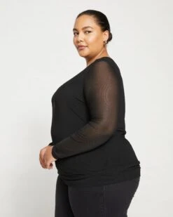 Tinsel Jersey-Lined Fine Mesh Top - Black -ChicLuxe Store Mesh Crew Neck Top Black USTO1529 001 003 181 2048x