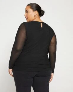 Tinsel Jersey-Lined Fine Mesh Top - Black -ChicLuxe Store Mesh Crew Neck Top Black USTO1529 001 004 190 2048x