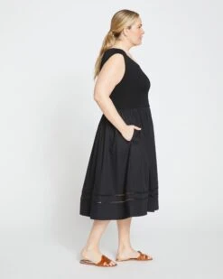 Chloe Combo Dress - Black -ChicLuxe Store Mixed Fabric Dress Black USDR1329 001 003 011 2048x