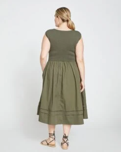 Chloe Combo Dress - Tarragon -ChicLuxe Store Mixed Fabric Dress Soft Olive USDR1329 536 004 023 2048x