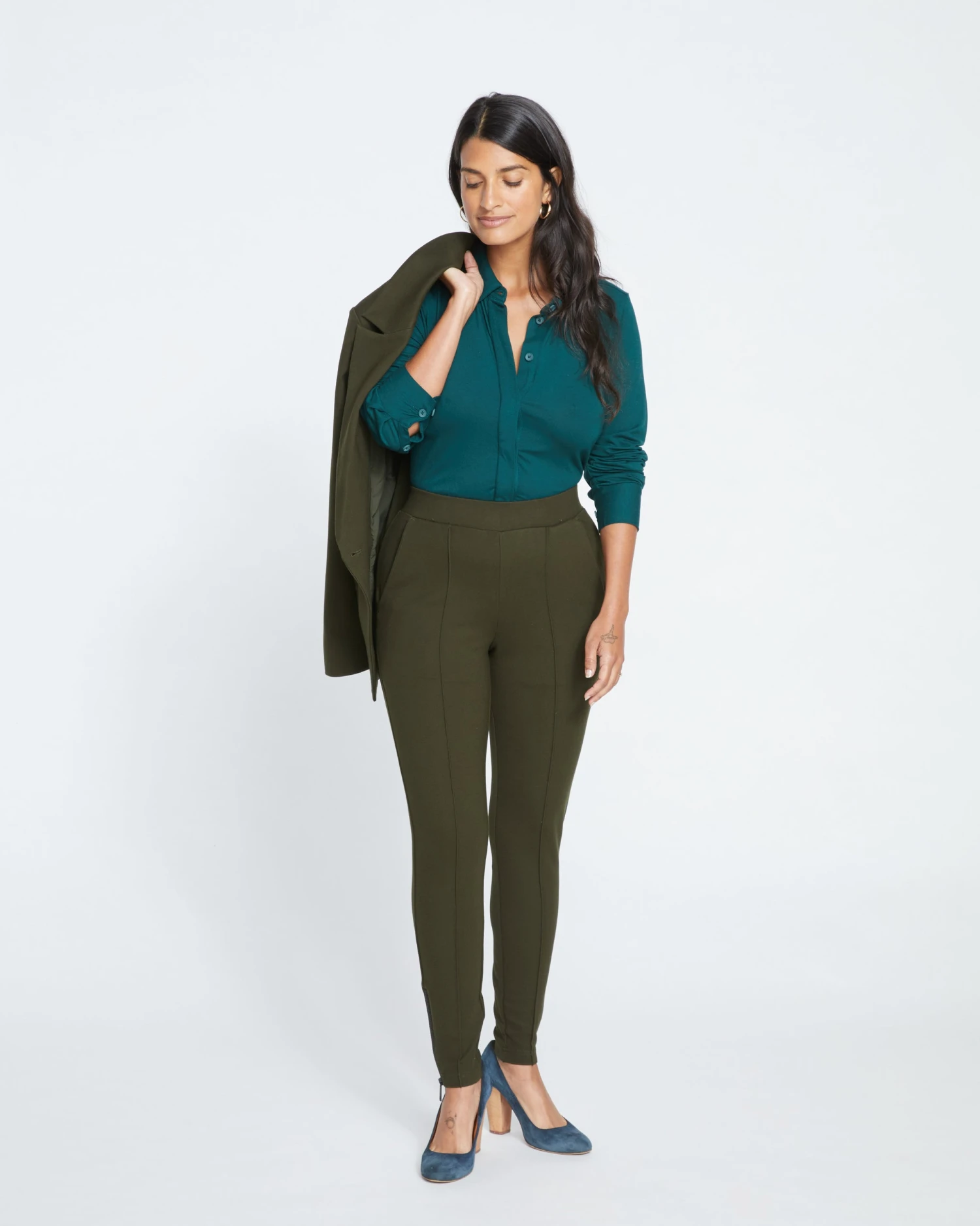 Moro Pintuck Pocket Ponte Pants - Evening Forest 1 Moro Pintuck Pocket Ponte Pants - Evening Forest