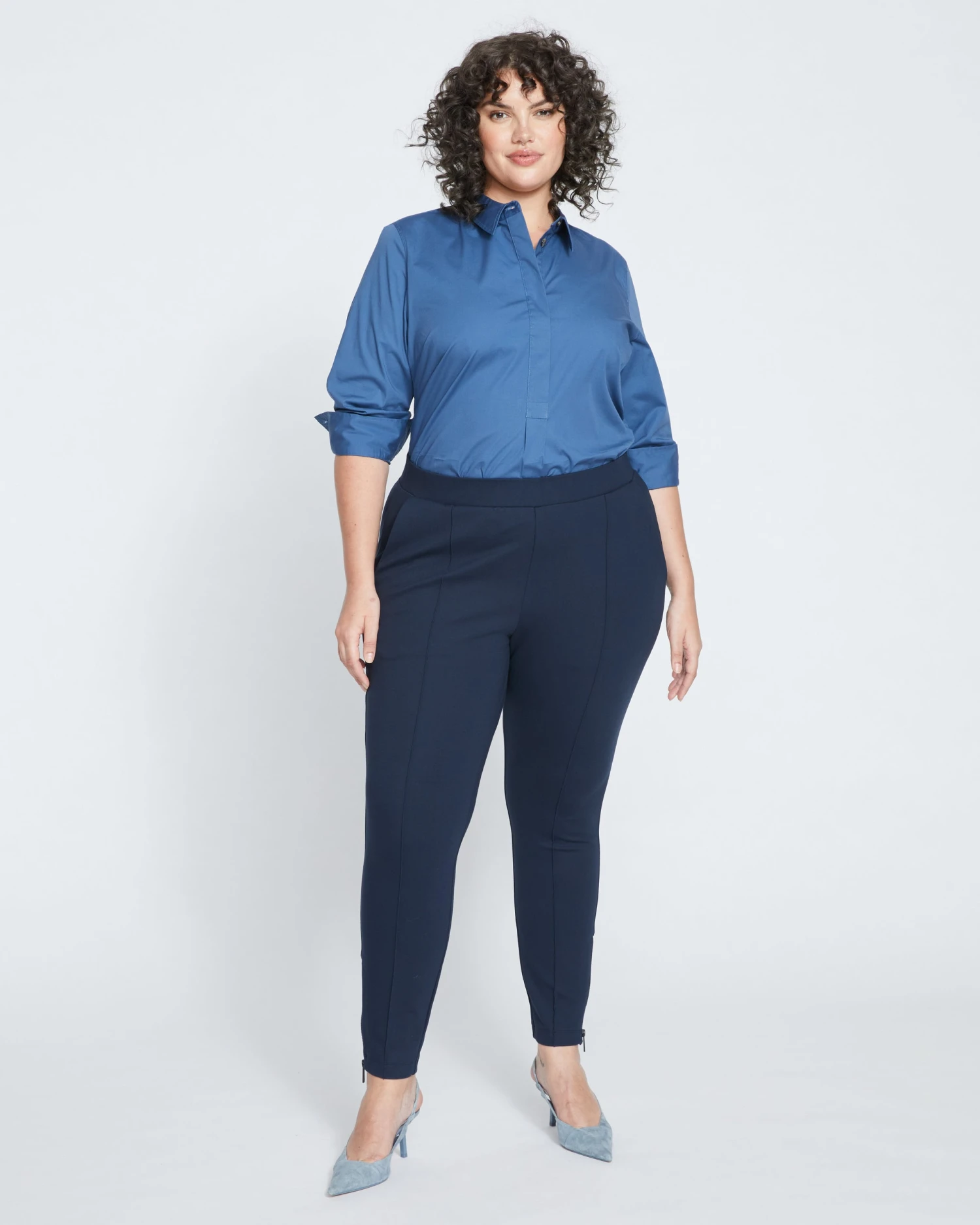 Moro Pintuck Pocket Ponte Pants - Navy
