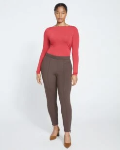 Moro Pintuck Pocket Ponte Pants - Earth