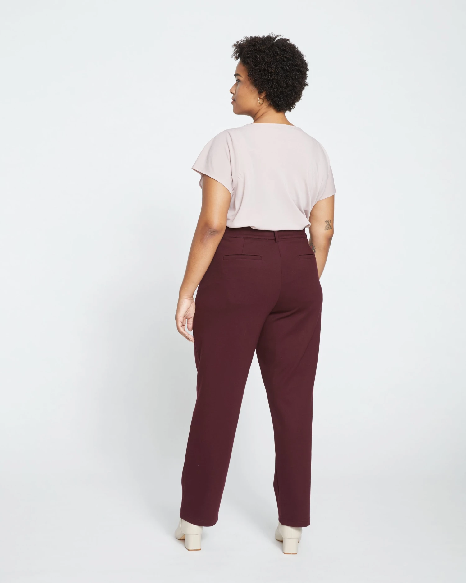 Long Cigarette Ponte Pants - Black Cherry - Image 4