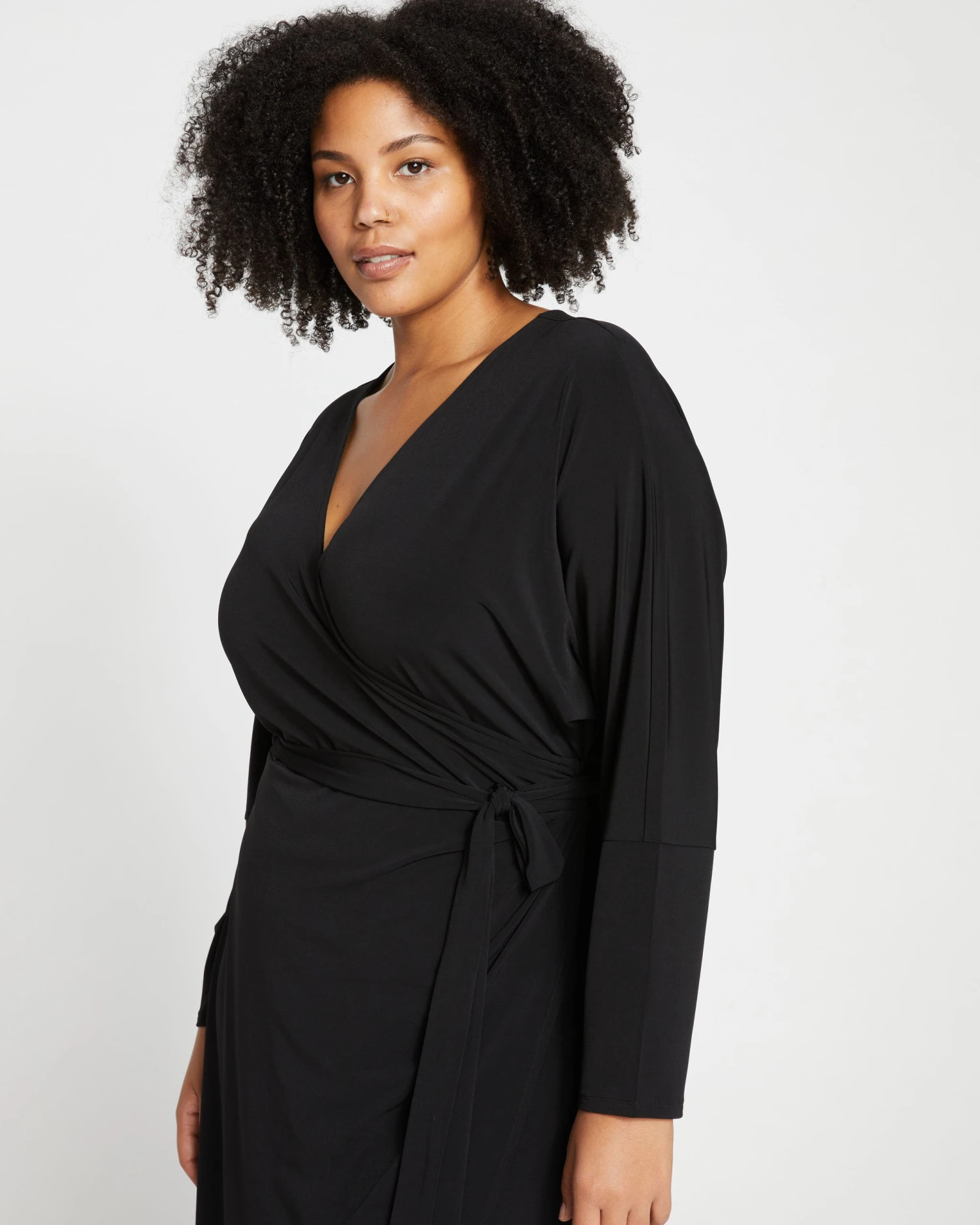Velvety-Cool Jersey Wrap Dress - Black - Image 2