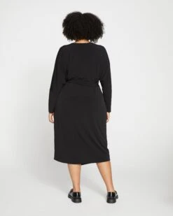 Velvety-Cool Jersey Wrap Dress - Black -ChicLuxe Store New Standard Jersey Wrap Dress Black USDR0984B 001 004 021 2048x