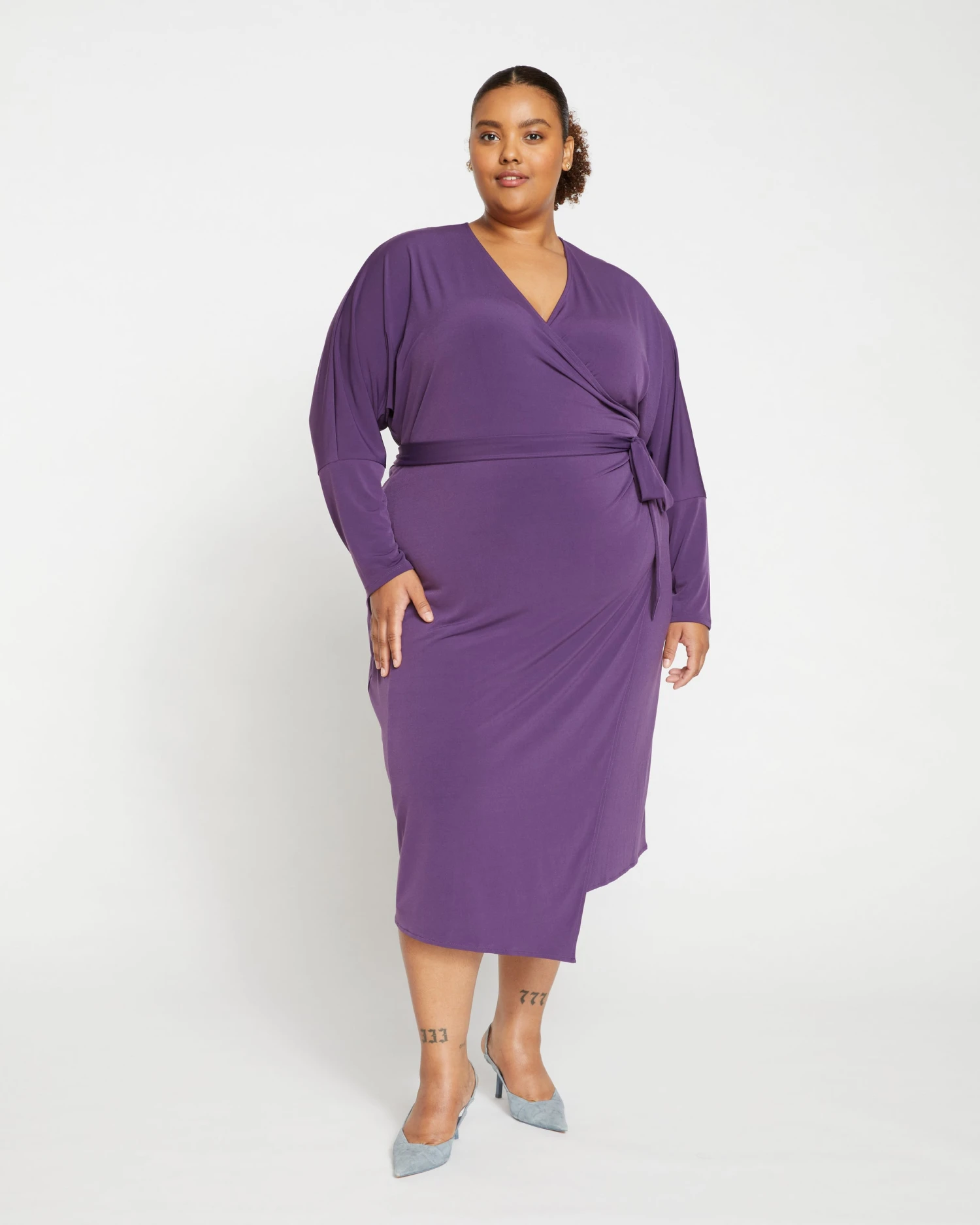 Velvety-Cool Jersey Wrap Dress - Potion Purple