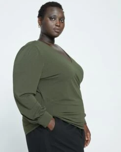 Crepe Jersey Gathered V-Neck Blouse - Evening Forest -ChicLuxe Store New Blouse Dark Forest USTO1526 591 003 020 2048x