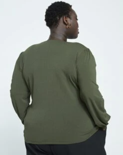 Crepe Jersey Gathered V-Neck Blouse - Evening Forest -ChicLuxe Store New Blouse Dark Forest USTO1526 591 004 026 2048x