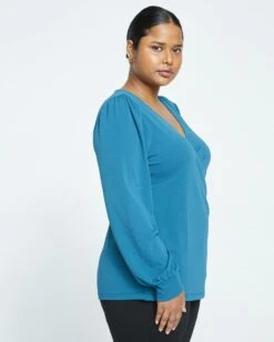 Crepe Jersey Gathered V-Neck Blouse - Midnight Rain -ChicLuxe Store New Blouse Legion Blue USTO1526 574 003 014 2048x