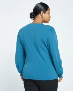 Crepe Jersey Gathered V-Neck Blouse - Midnight Rain -ChicLuxe Store New Blouse Legion Blue USTO1526 574 004 020 2048x