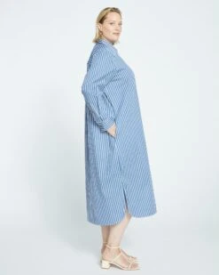 Odeon Stretch Poplin Shirtdress - Bleu Scolaire/White Stripe -ChicLuxe Store OdeonStretchPoplinShirtdress EnsignBlue WhiteStripe USDR1351 601 003 008 2048x