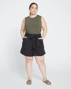 Harbor Stretch Twill Paperbag Shorts - Black