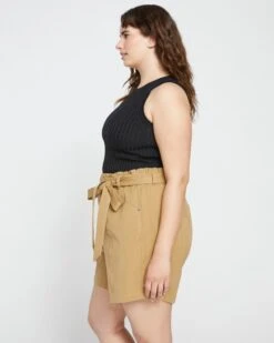 Harbor Stretch Twill Paperbag Shorts - Vintage Khaki -ChicLuxe Store Paper Bag Belted Shorts Tobacco USPA1324 539 003 018 2048x