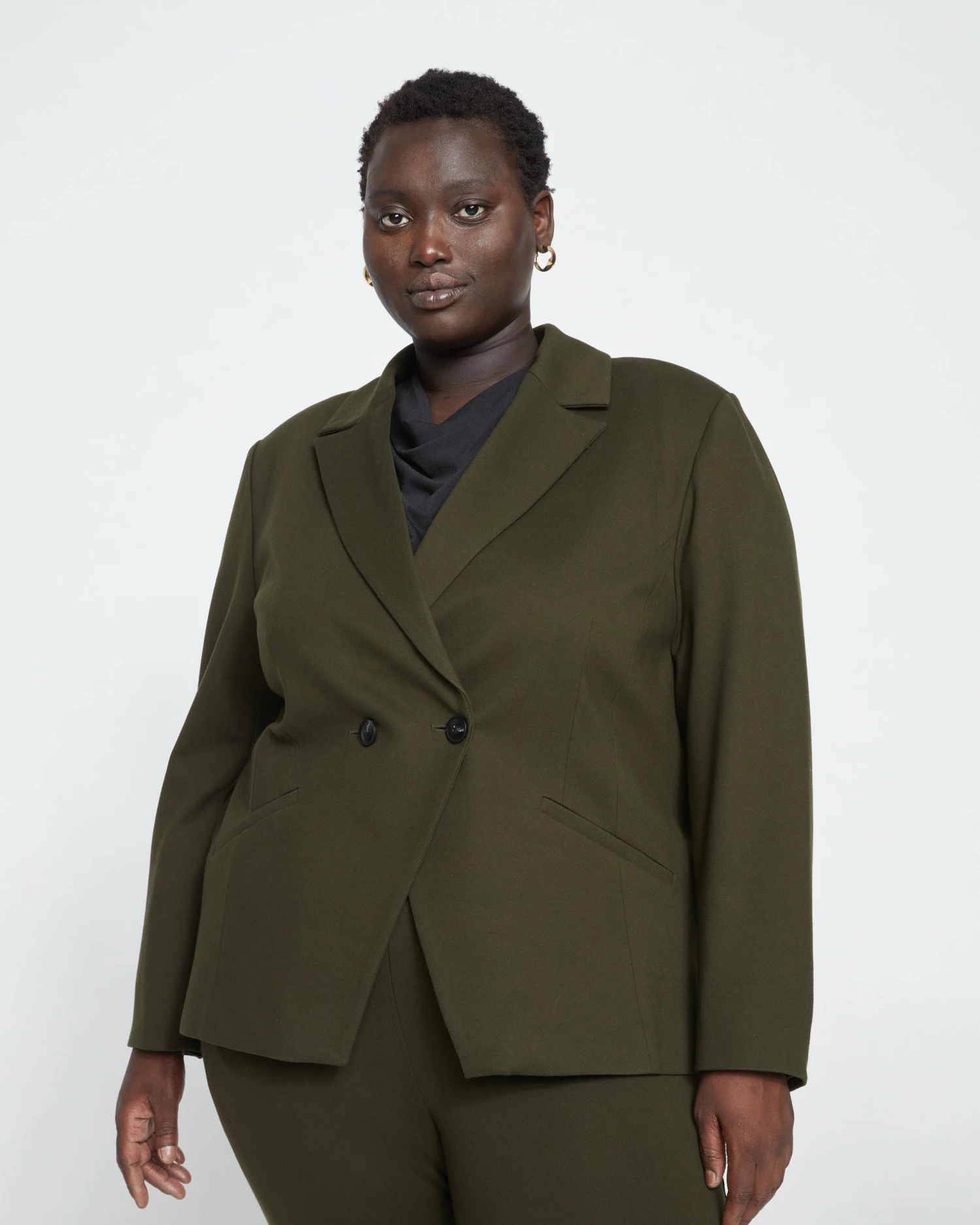 Bianca Double Breasted Ponte Blazer - Evening Forest