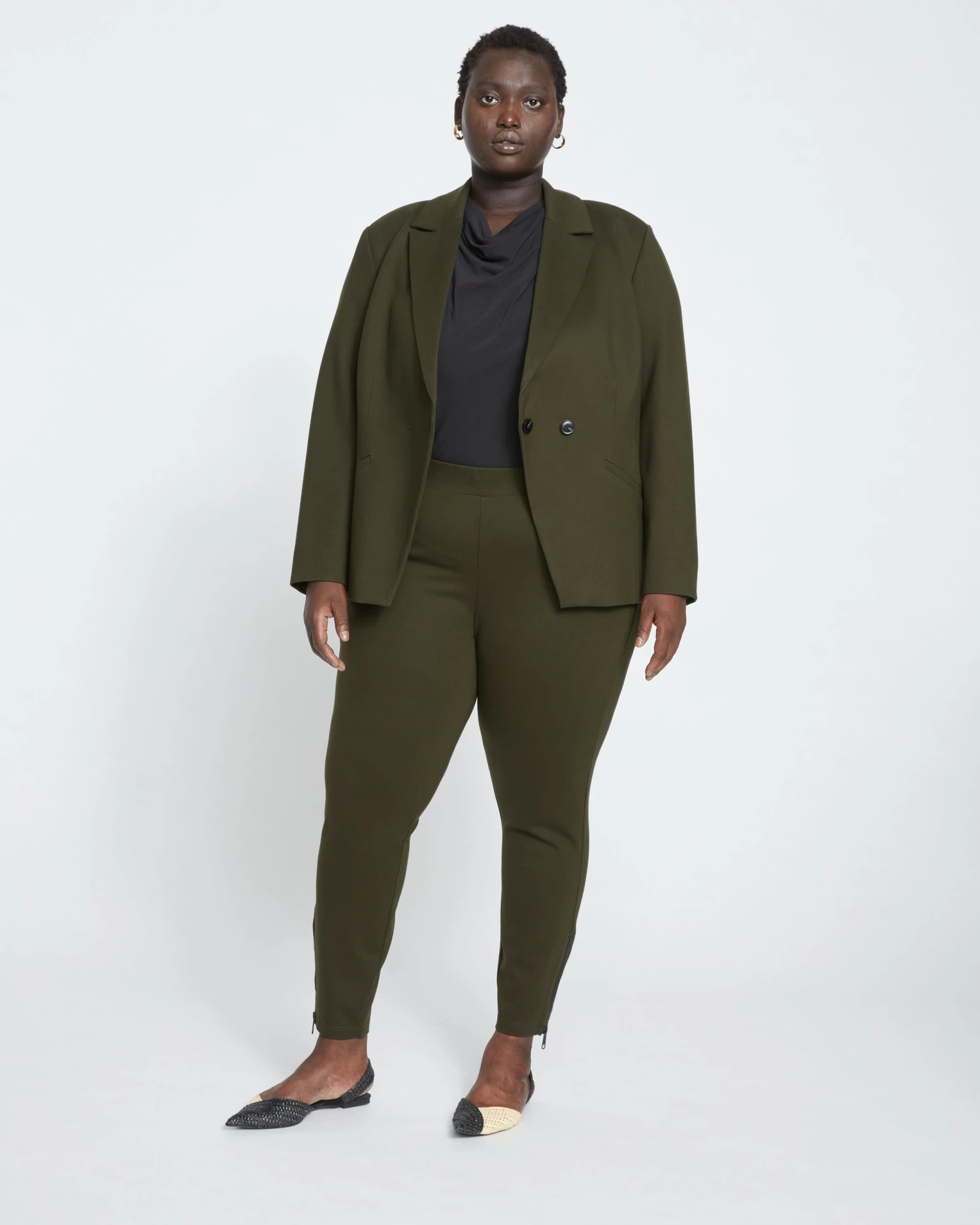 Bianca Double Breasted Ponte Blazer - Evening Forest - Image 2