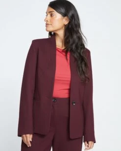 Lennox Collarless Ponte Blazer - Black Cherry