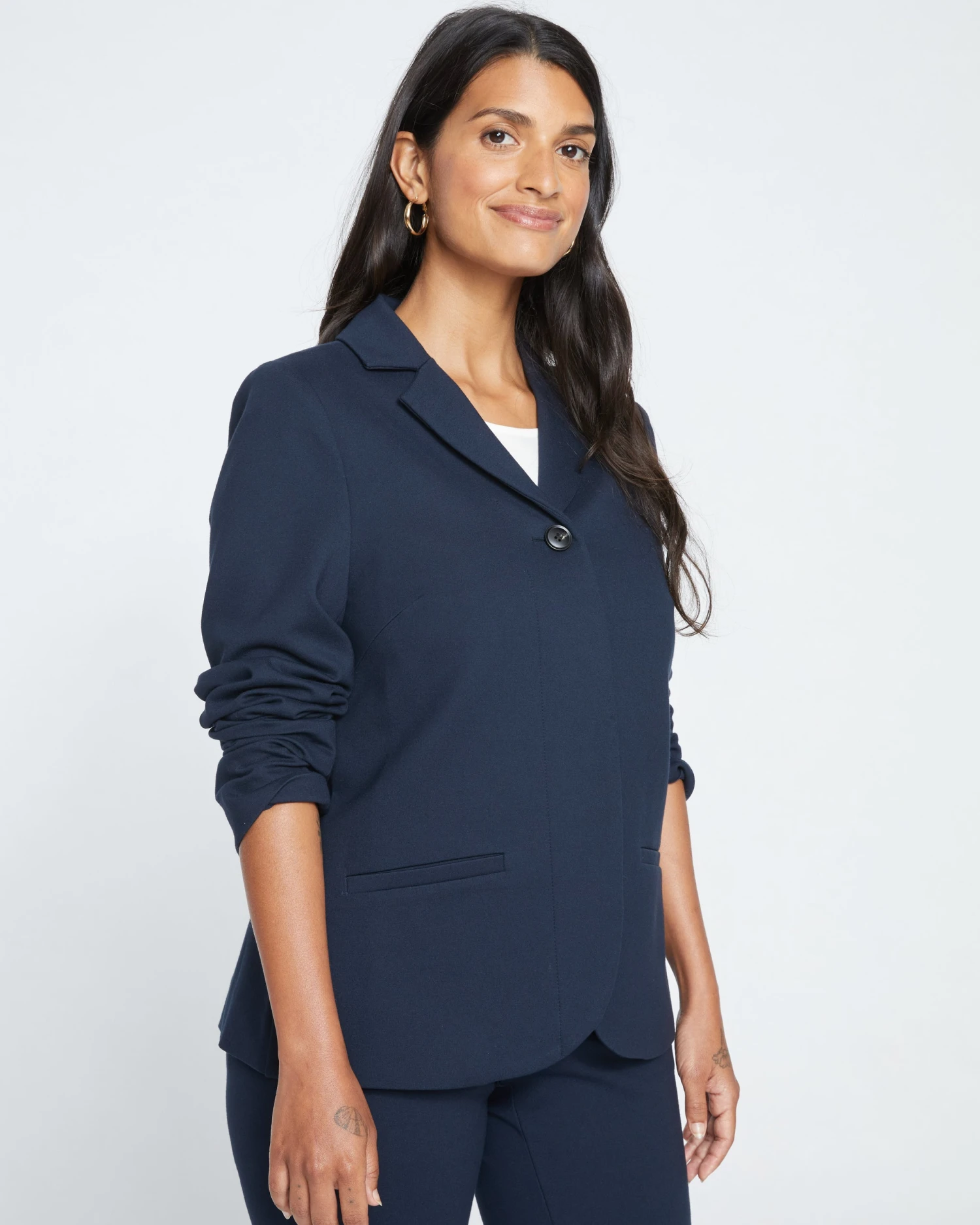 Janelle Tailored Ponte Blazer - Navy