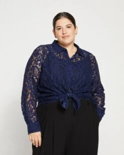 Primrose Lace Button-Down - Moonstone Blue