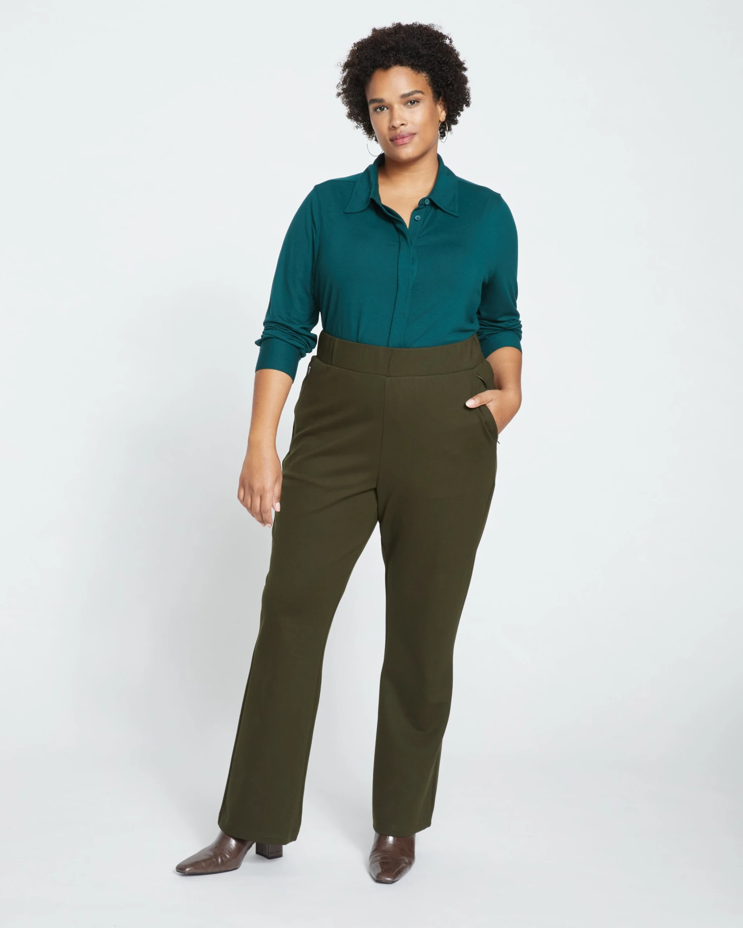 Pull On Bootcut Ponte Pants - Evening Forest