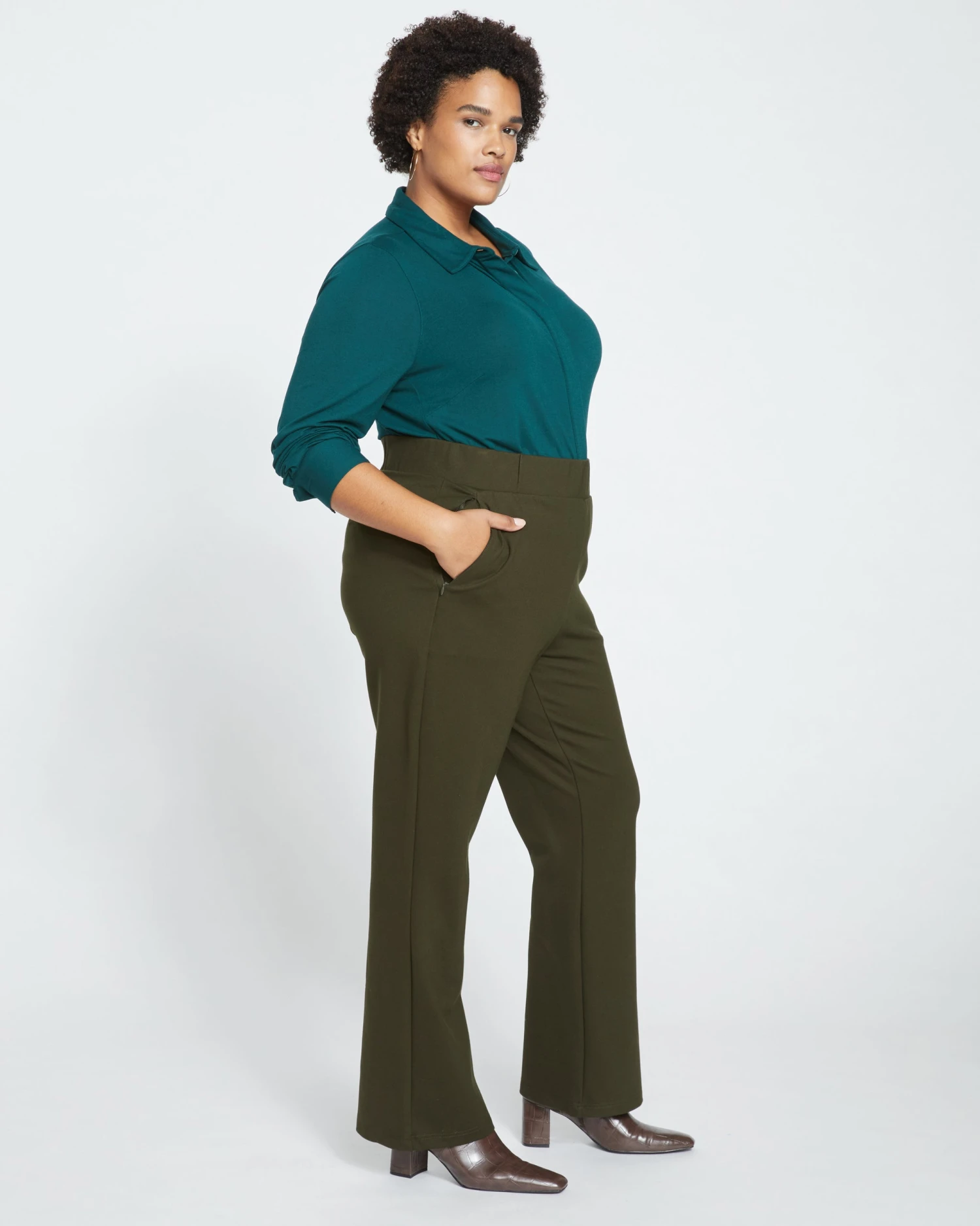 Pull On Bootcut Ponte Pants - Evening Forest - Image 3
