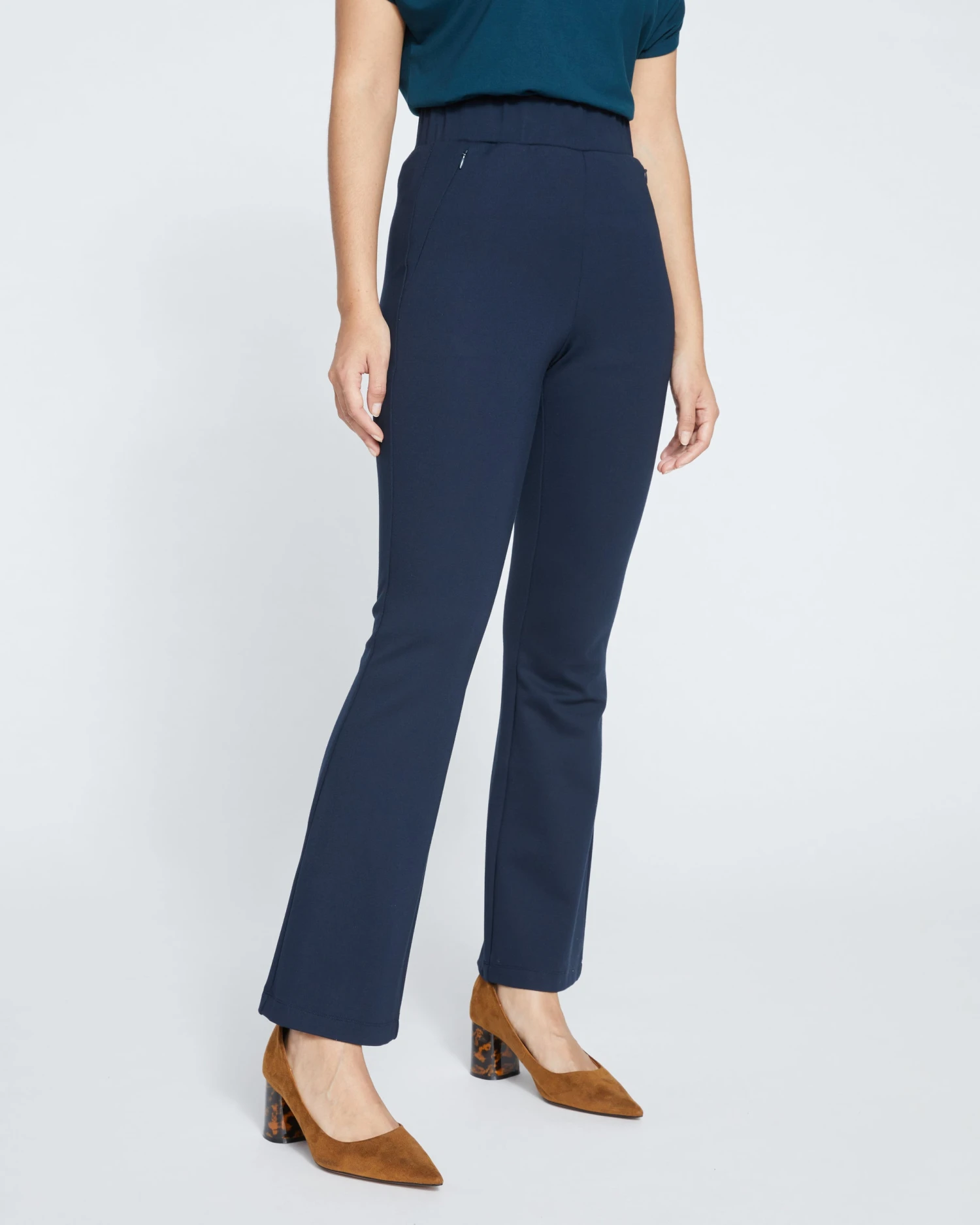 Pull On Bootcut Ponte Pants - Navy - Image 2