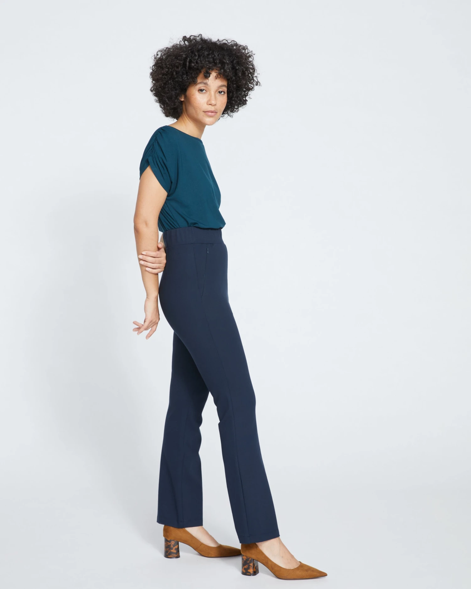 Pull On Bootcut Ponte Pants - Navy - Image 3