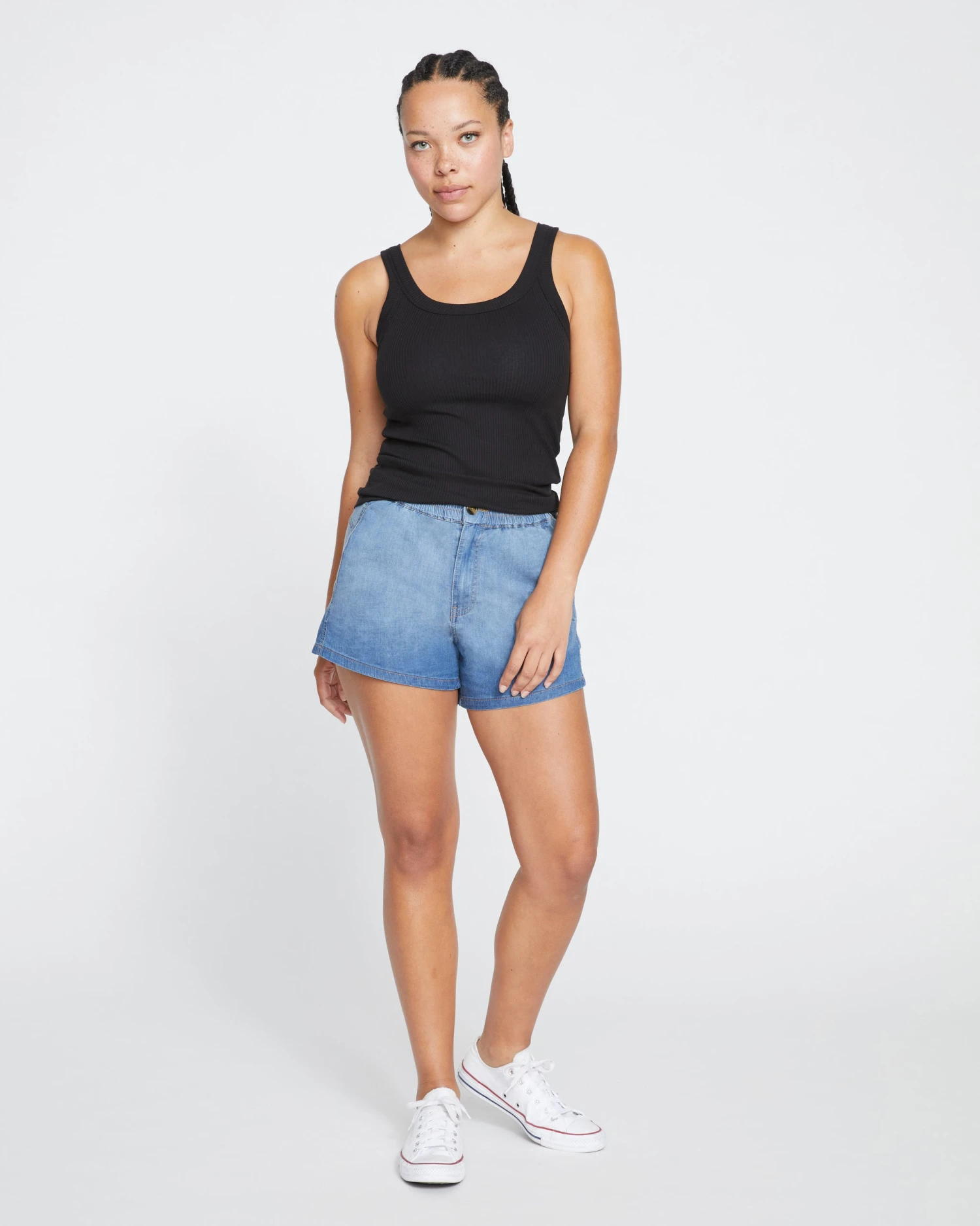 Capri Chambray Shorts - Midtone Blue