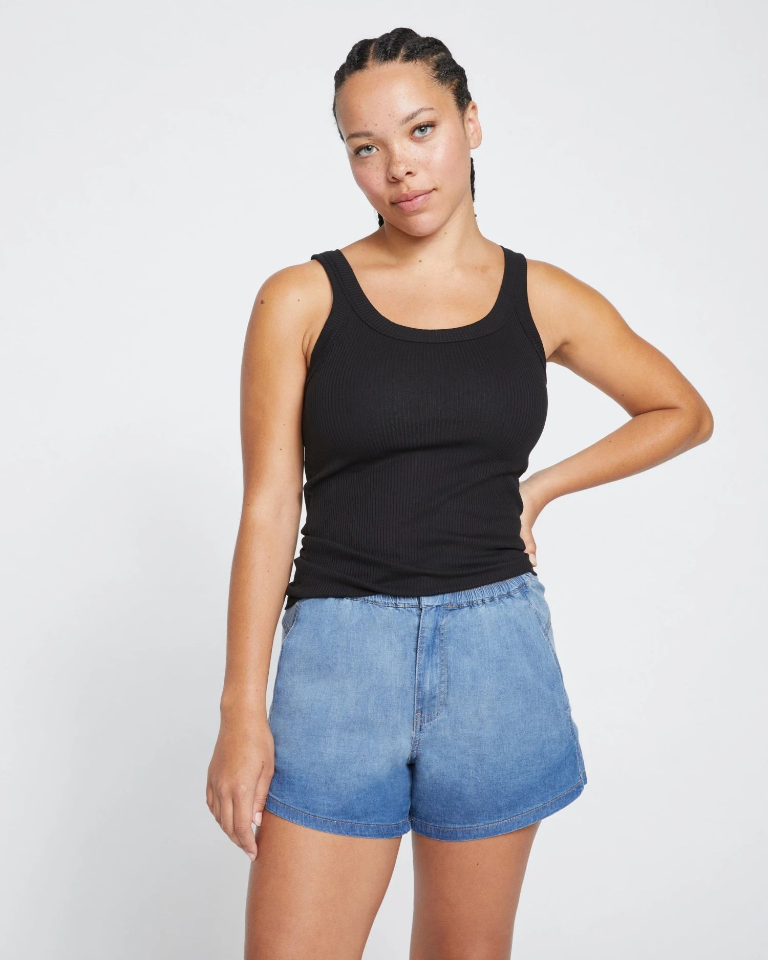 Capri Chambray Shorts - Midtone Blue - Image 2