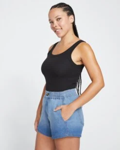 Capri Chambray Shorts - Midtone Blue -ChicLuxe Store Pull On Denim Shorts Dark MidtoneBlue USPA1328 300 003 021 2048x