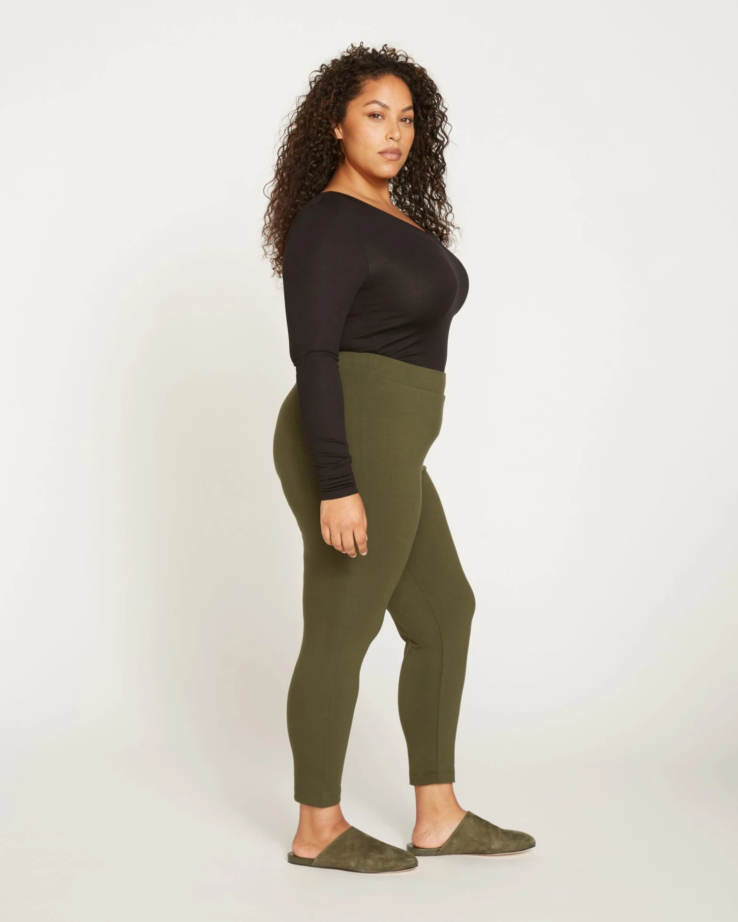 Roya Cropped Leggings 23 Inch - Olive - Image 2