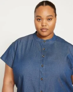 Perfect Chambray Short Sleeve Shirt - Midnight Blue -ChicLuxe Store SHORT SLEEVE TUNIC Dark Blue Wash USTO1174 428 002 202 2048x