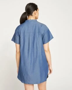 Perfect Chambray Short Sleeve Shirt - Midnight Blue -ChicLuxe Store SHORT SLEEVE TUNIC Dark Blue Wash USTO1174 428 004 030 2048x