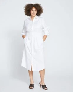 Hamptons Smocked Shirtdress - White