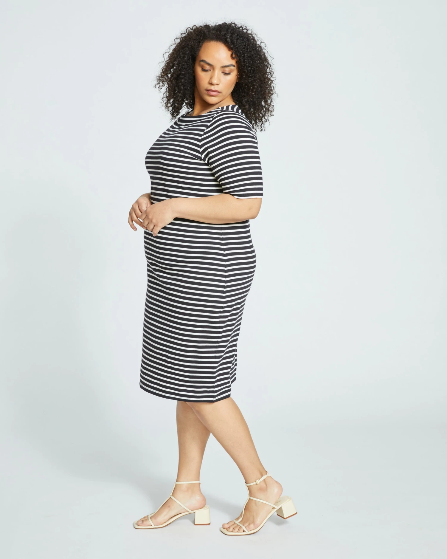 Belle Breton-Stripe Compact Jersey Dress - Black/White - Image 3