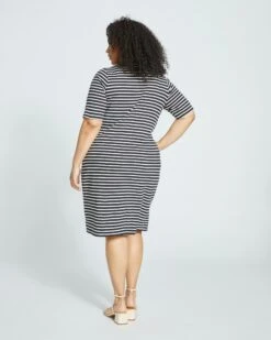 Belle Breton-Stripe Compact Jersey Dress - Black/White -ChicLuxe Store Short Sleeve Bella Boatneck Dress Black White USDR1232B 005 004 025 2048x
