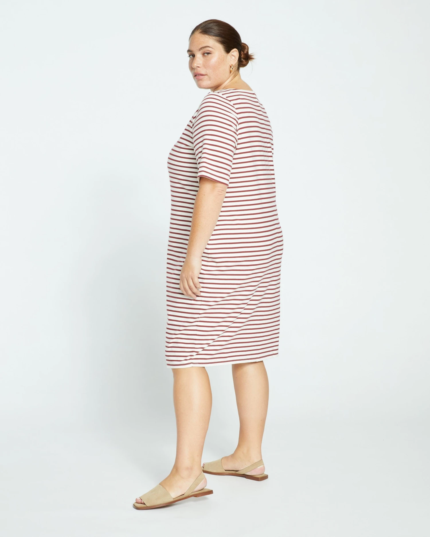Belle Breton-Stripe Compact Jersey Dress - Ecru/Burgundy Stripe - Image 3