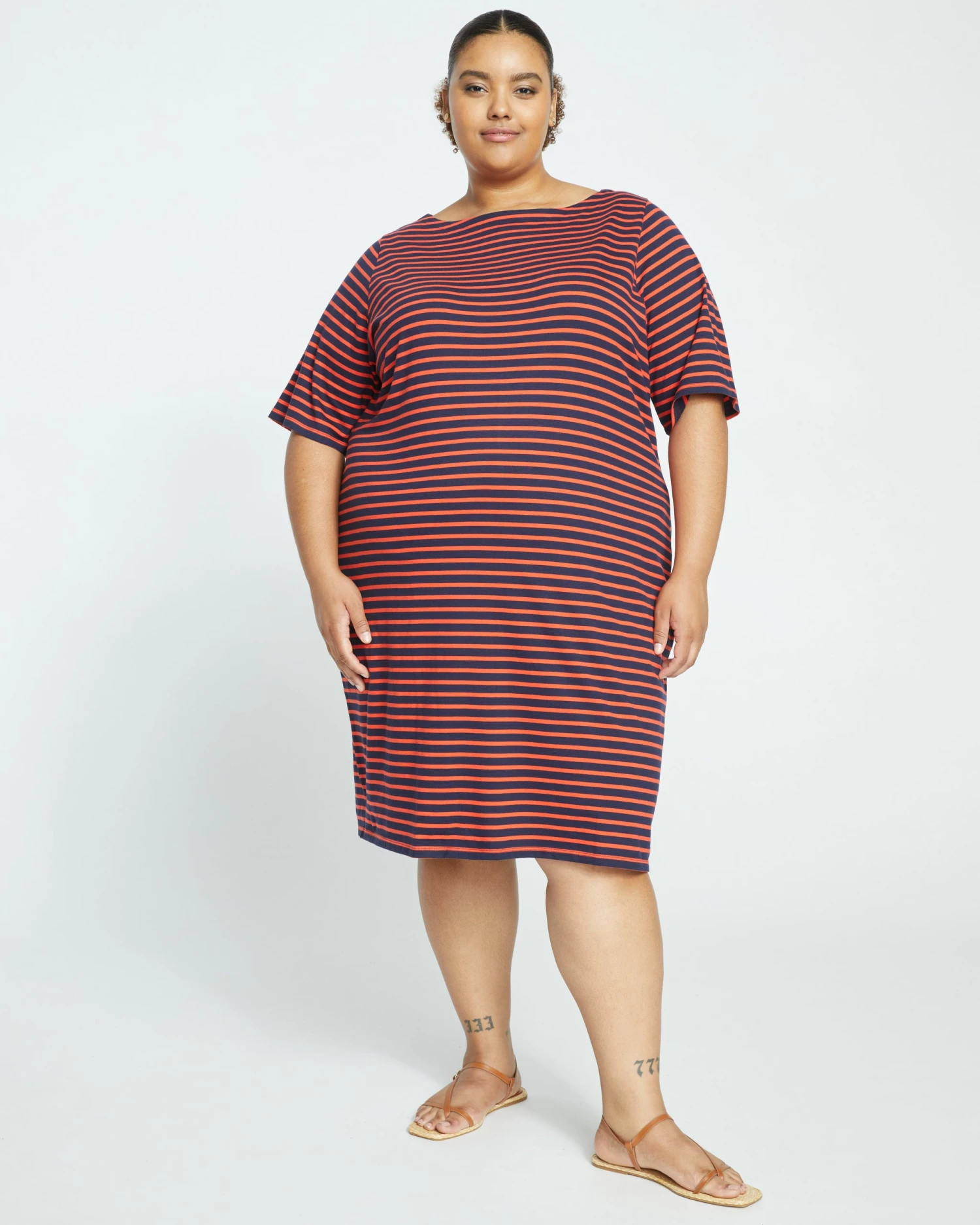 Belle Breton-Stripe Compact Jersey Dress - Navy/Red Stripe