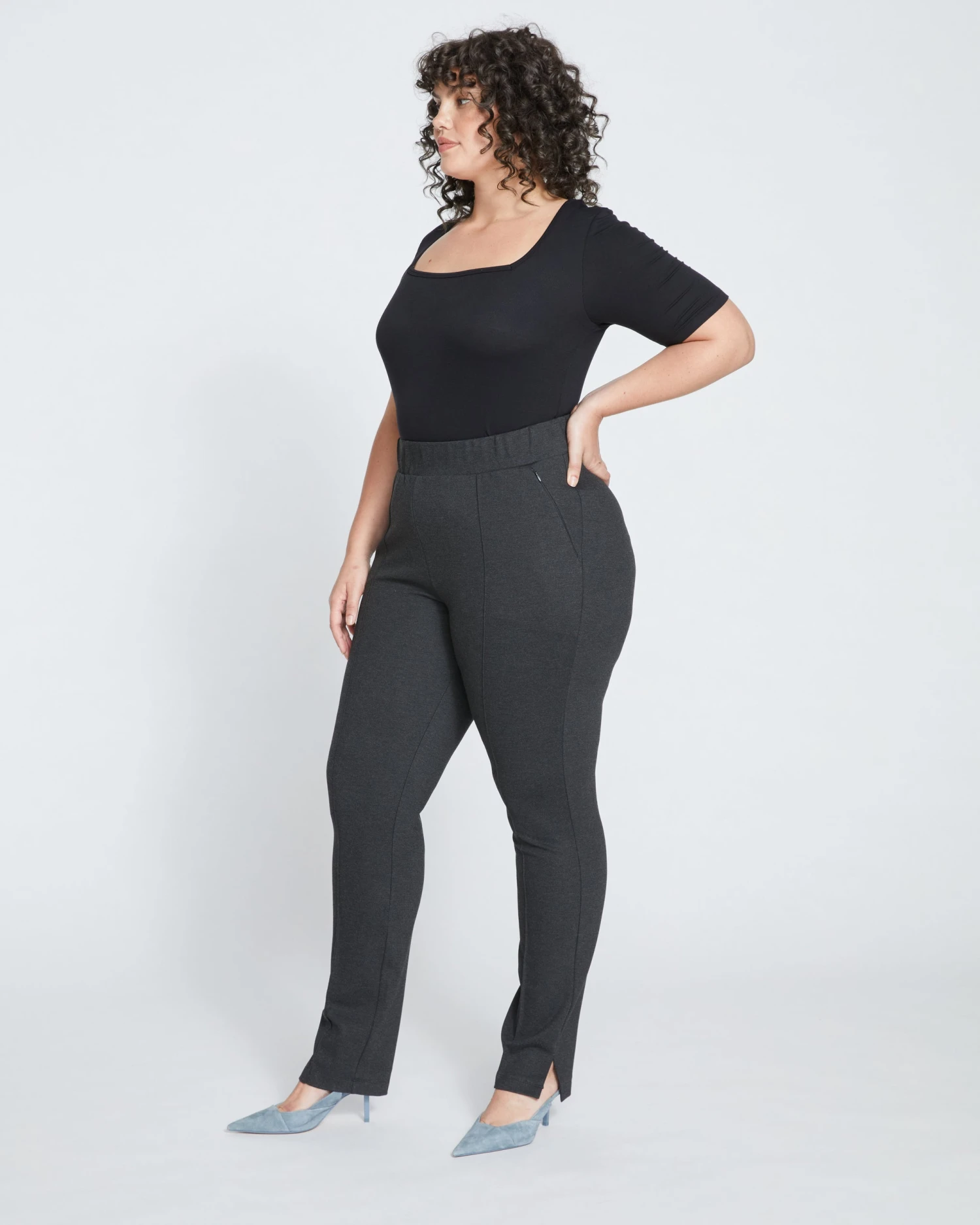 Skinny Pintuck Ponte Pants 32 Inch - Charcoal - Image 3