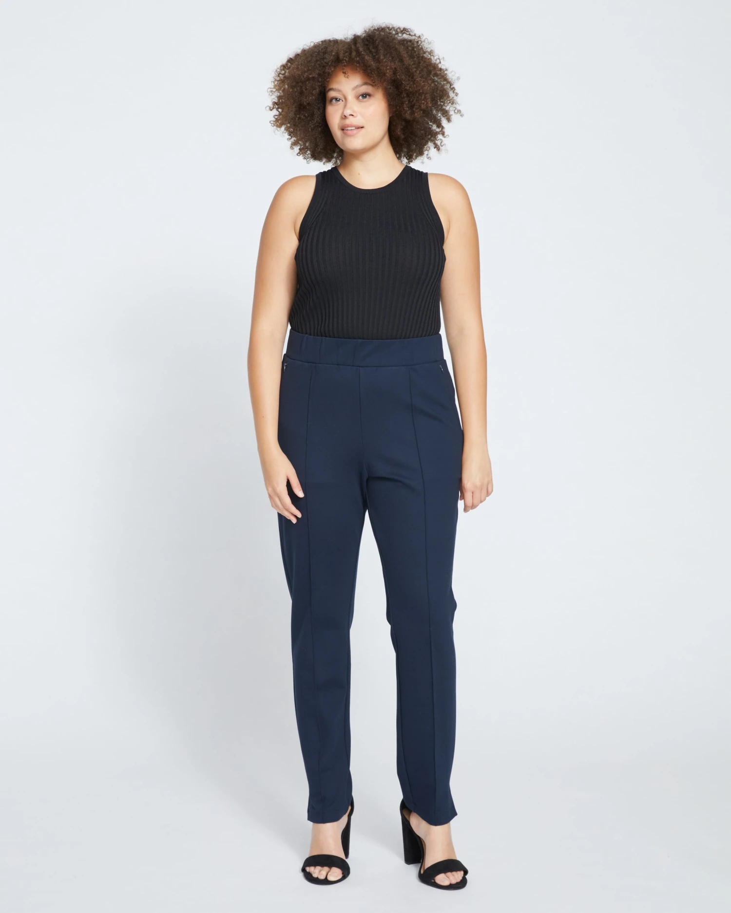 Skinny Pintuck Ponte Pants 32 Inch - Navy