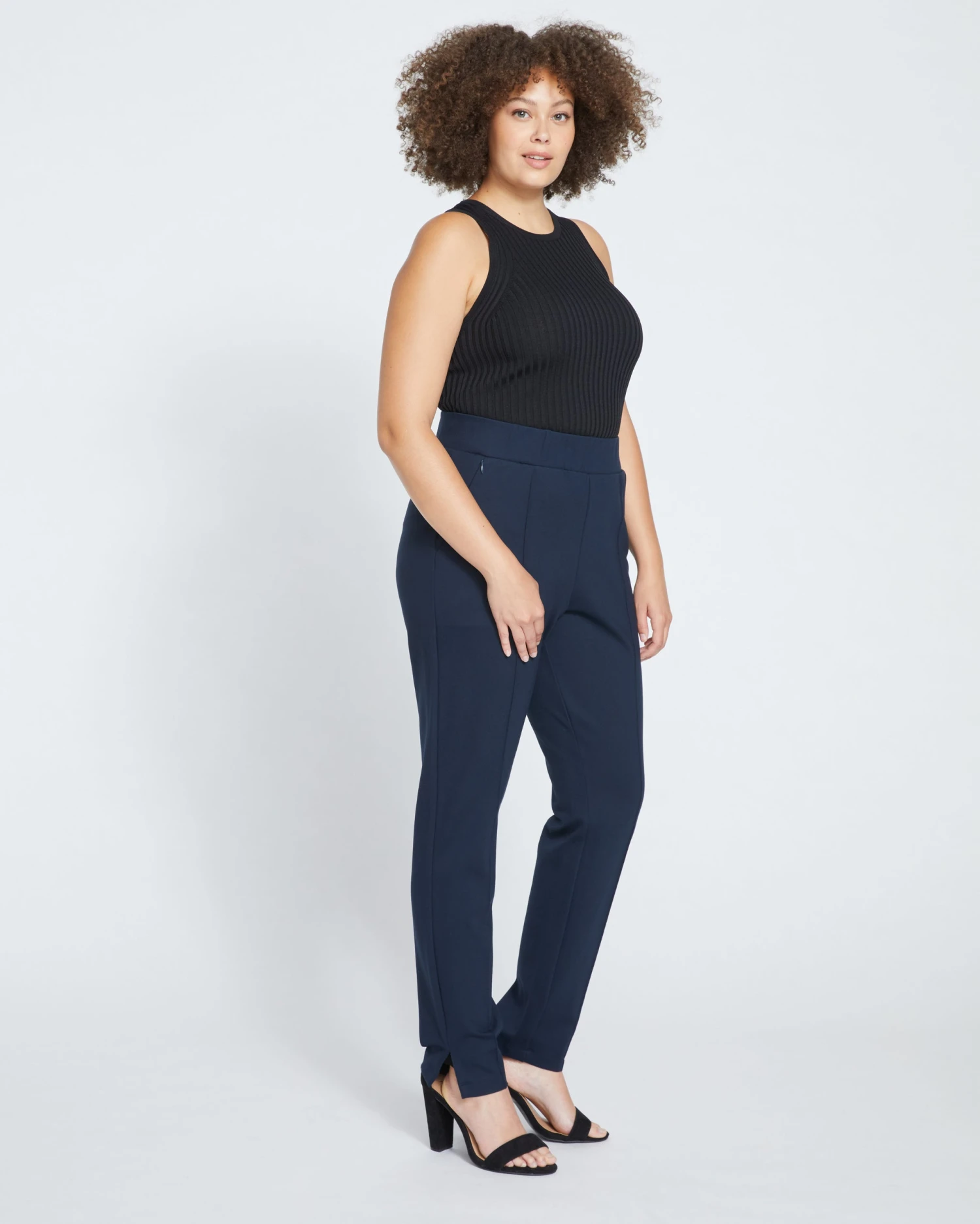 Skinny Pintuck Ponte Pants 32 Inch - Navy - Image 3