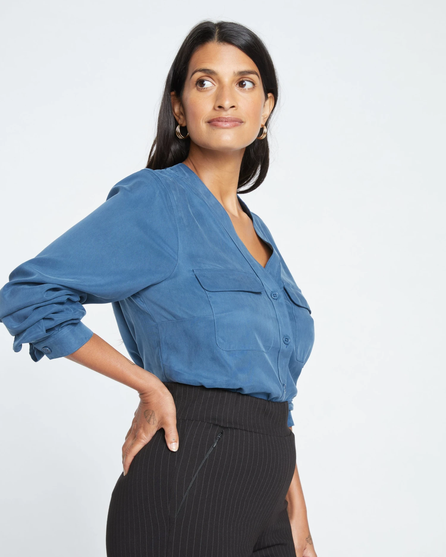 Smart Signature Ponte Pants - Slate Pinstripe - Image 2